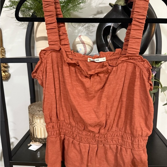 Marine Layer Orange Ruched Peplum Tank Top size small - Picture 2 of 5